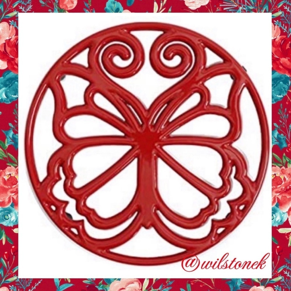 Rare- The Pioneer Woman Red timeless beauty Butterfly Cast Iron Trivet